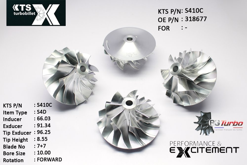 Turbo ROUE FORGÉE MFS PERFORMANCE - 7+7 PALES - INDUCER : 66,03 - EXDUCER : 91,35 - TYPE : S4DANGLE : 55° - ROTATION : Forward - SUPER BACK : 7,63 - BORE SIZE : 10
